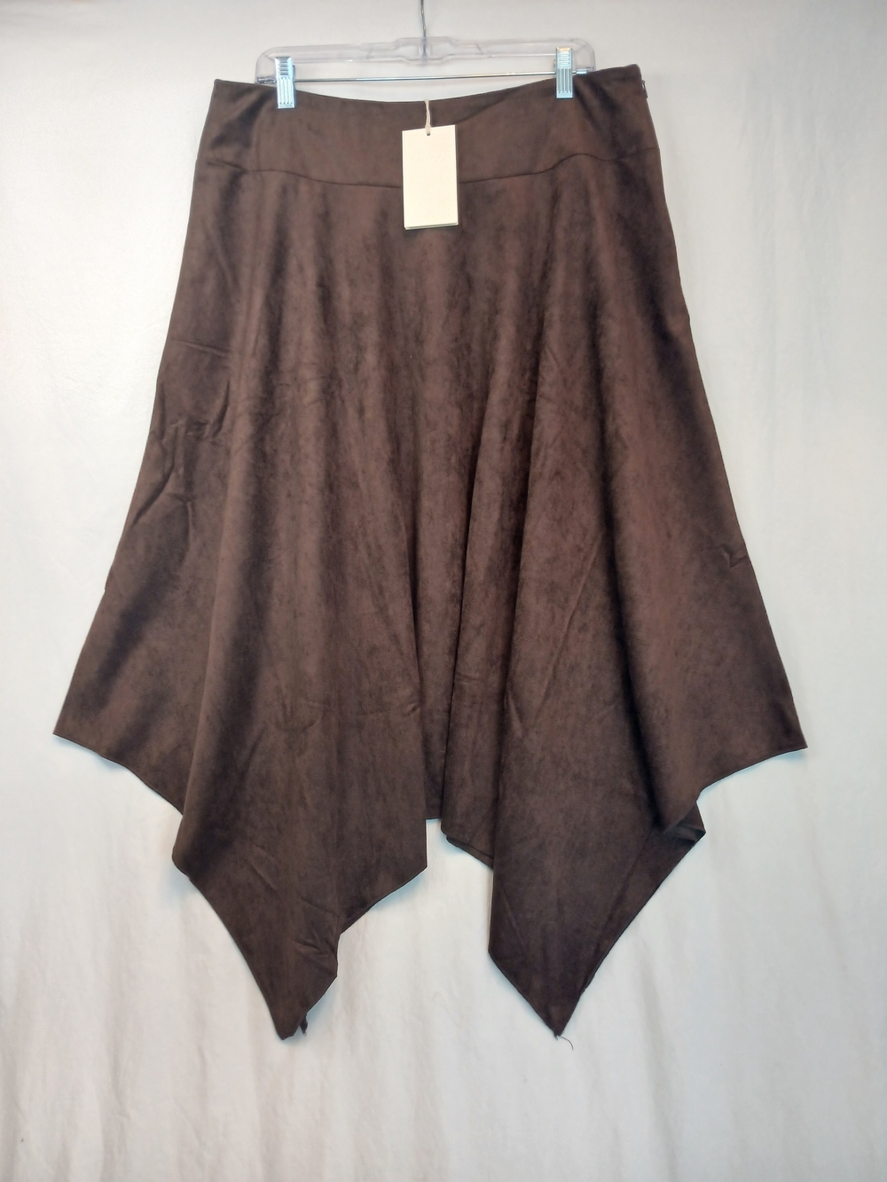 Brown Faux Suede Asymmetric Hem Side Zip Midi Skirt XL New! Peach